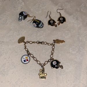 NFL Pittsburgh Steelers Football Fans Gold Toned bracelet and earrings Pre owned
